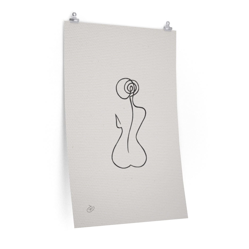 פוסטר One Line - Lady back Poster ציור מקורי של גאיה המקדם את המודעות לאלימות בין בני זוג בכלל וכלפי נשים בפרט