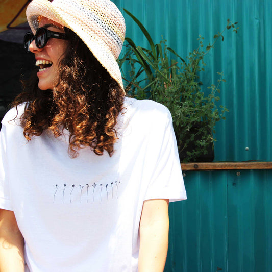 Row of One Line Flowers Tee