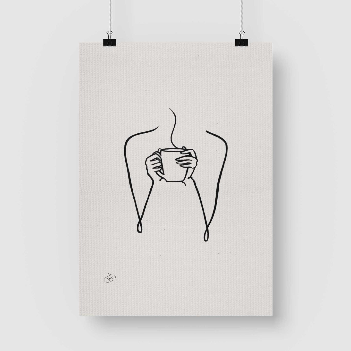 פוסטר One Line - coffee time Poster ציור מקורי של גאיה המקדם את המודעות לאלימות בין בני זוג בכלל וכלפי נשים בפרט