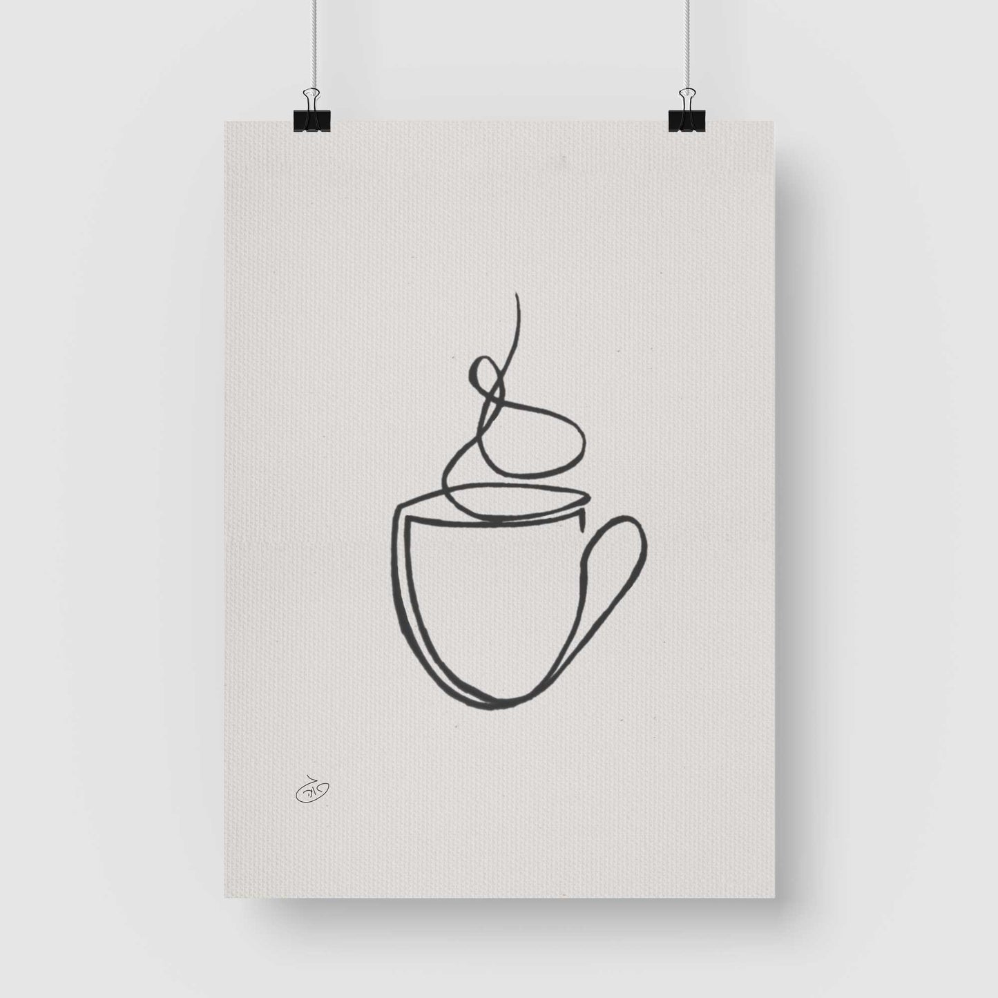 פוסטר One Line - coffee Poster ציור מקורי של גאיה המקדם את המודעות לאלימות בין בני זוג בכלל וכלפי נשים בפרט