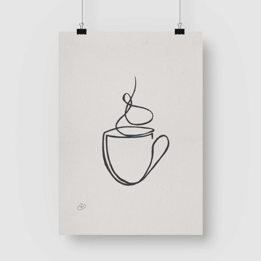 פוסטר One Line - coffee Poster ציור מקורי של גאיה המקדם את המודעות לאלימות בין בני זוג בכלל וכלפי נשים בפרט