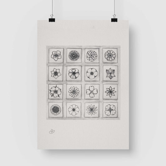 פוסטר Several Flowers with Frames Poster ציור מקורי של גאיה המקדם את המודעות לאלימות בין בני זוג בכלל וכלפי נשים בפרט