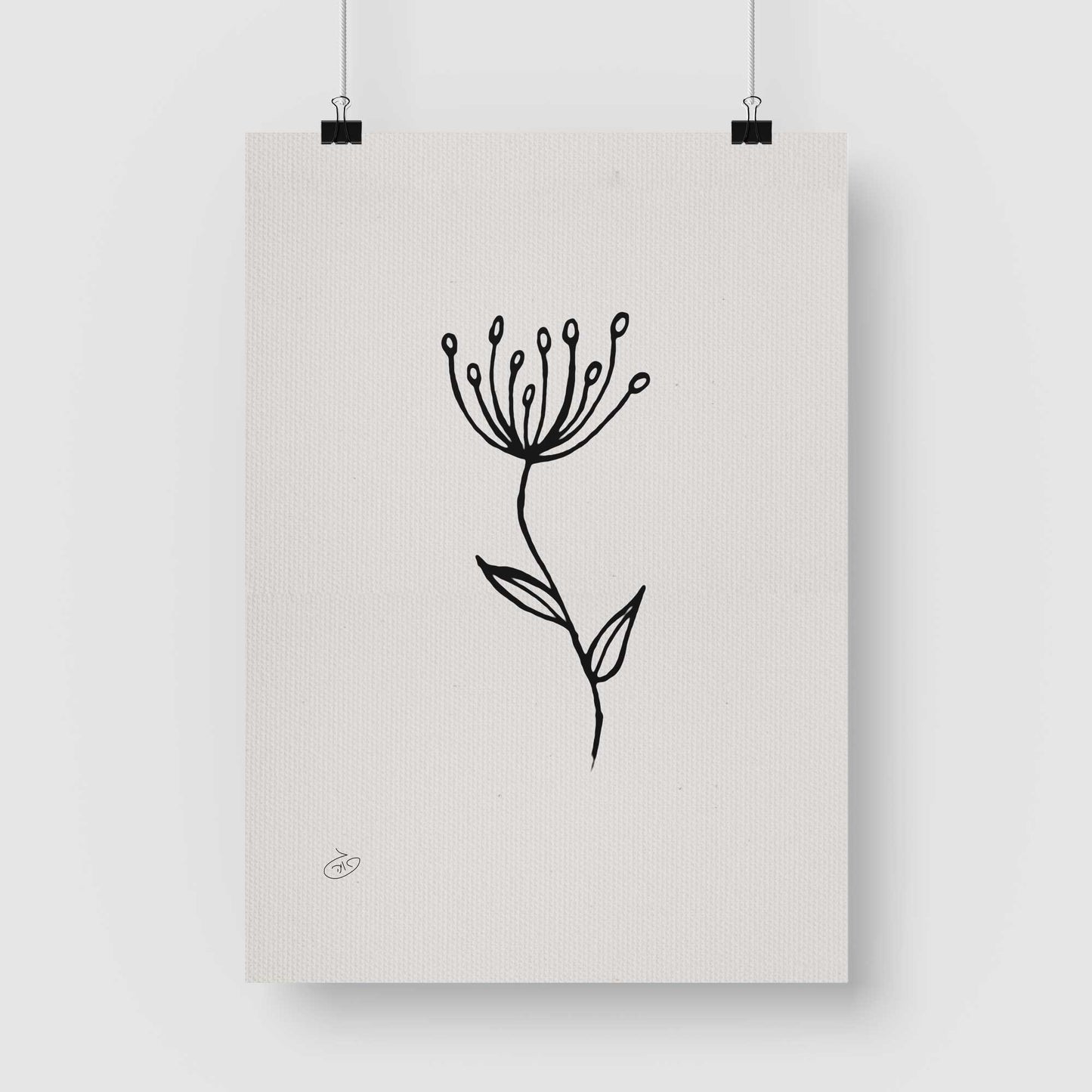 פוסטר One Line Floral - Drumsticks Poster ציור מקורי של גאיה המקדם את המודעות לאלימות בין בני זוג בכלל וכלפי נשים בפרט