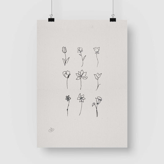 פוסטר 9 One Line Flowers Poster ציור מקורי של גאיה המקדם את המודעות לאלימות בין בני זוג בכלל וכלפי נשים בפרט