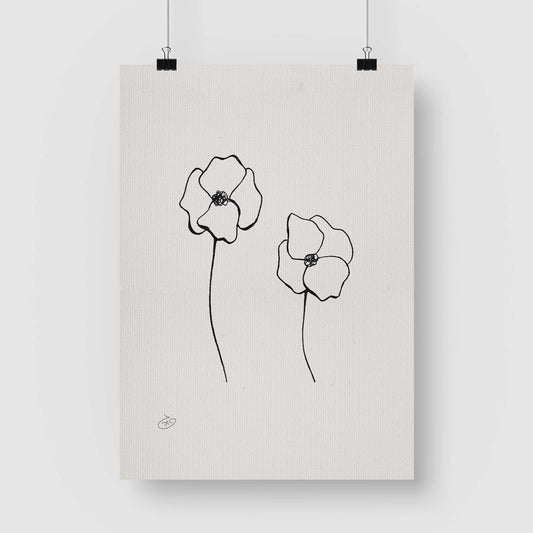 פוסטר One Line Flower - Poppy Poster ציור מקורי של גאיה המקדם את המודעות לאלימות בין בני זוג בכלל וכלפי נשים בפרט