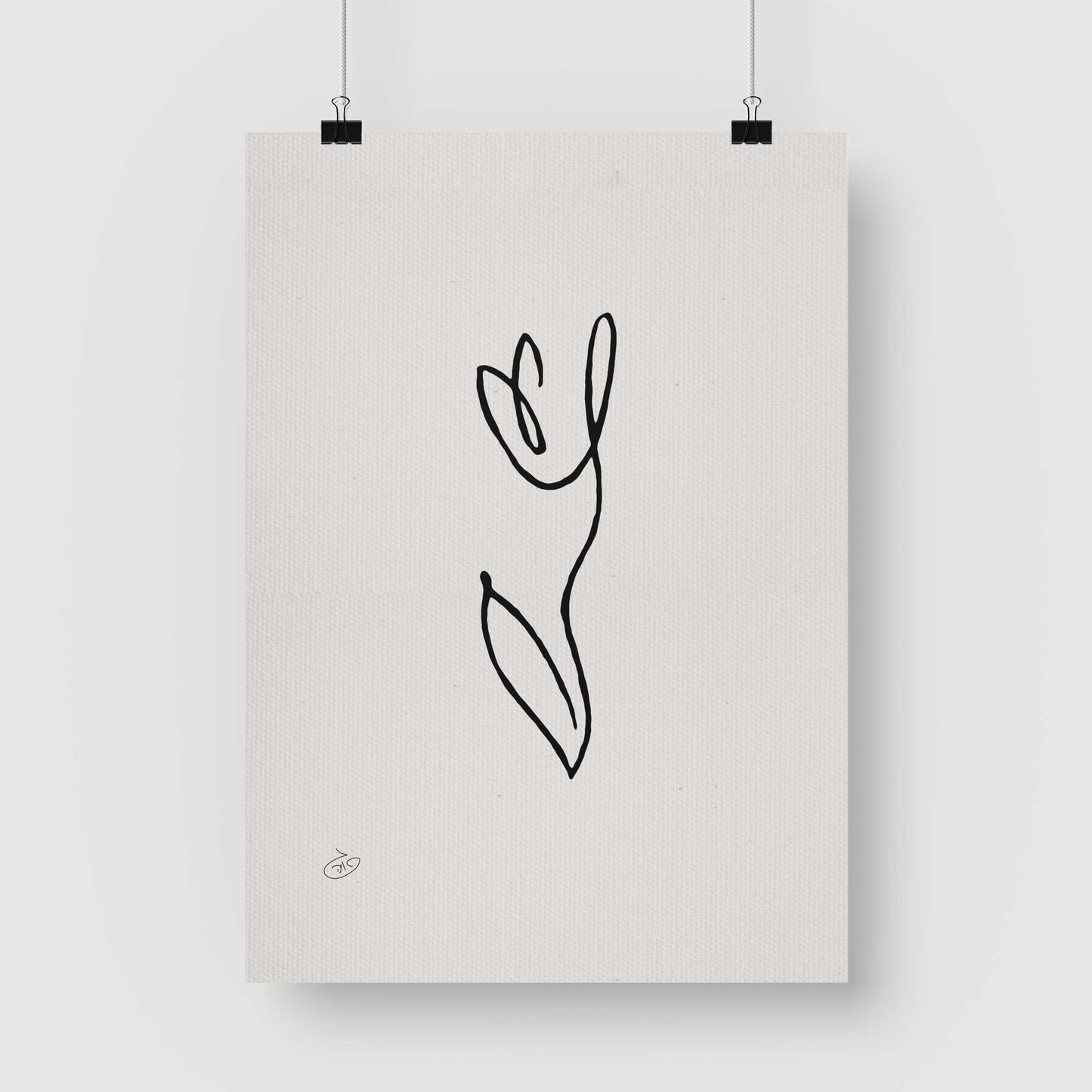 פוסטר One Line Flower - Snow Drop Poster ציור מקורי של גאיה המקדם את המודעות לאלימות בין בני זוג בכלל וכלפי נשים בפרט
