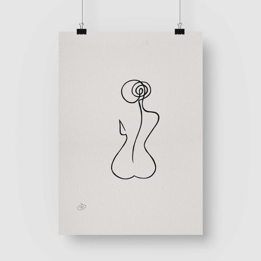 פוסטר One Line - Lady back Poster ציור מקורי של גאיה המקדם את המודעות לאלימות בין בני זוג בכלל וכלפי נשים בפרט