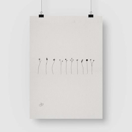 פוסטר Row of One Line Flowers Poster ציור מקורי של גאיה המקדם את המודעות לאלימות בין בני זוג בכלל וכלפי נשים בפרט