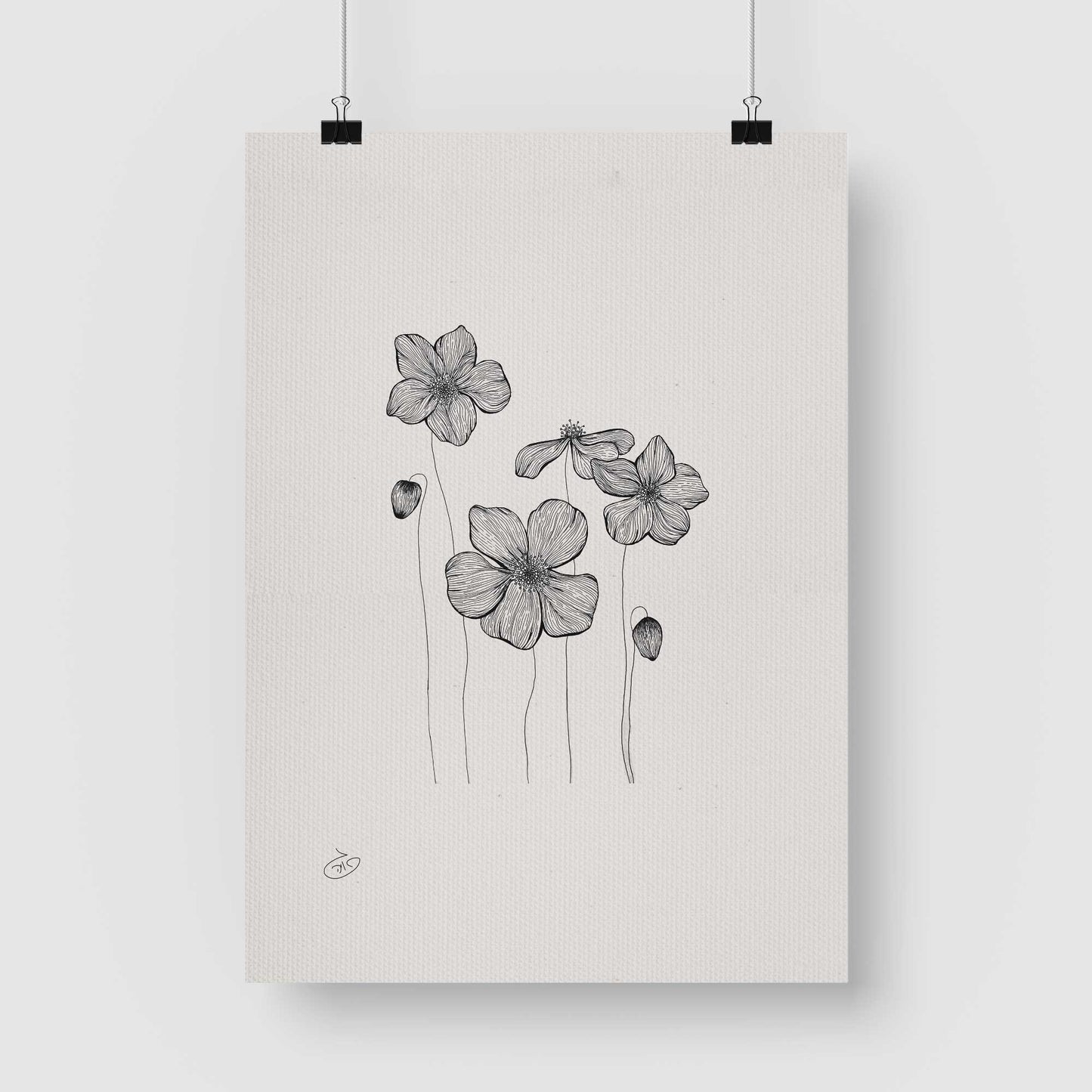 פוסטר Poppies Flowers Poster ציור מקורי של גאיה המקדם את המודעות לאלימות בין בני זוג בכלל וכלפי נשים בפרט