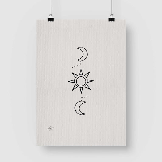 פוסטר Sun&Moons Poster ציור מקורי של גאיה המקדם את המודעות לאלימות בין בני זוג בכלל וכלפי נשים בפרט