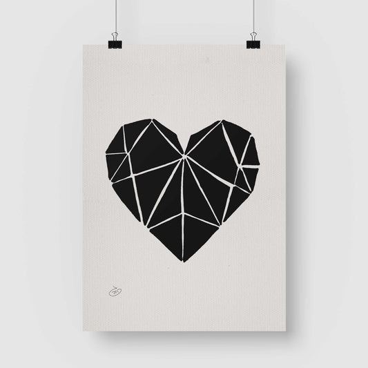 פוסטר Geometric heart Poster ציור מקורי של גאיה המקדם את המודעות לאלימות בין בני זוג בכלל וכלפי נשים בפרט