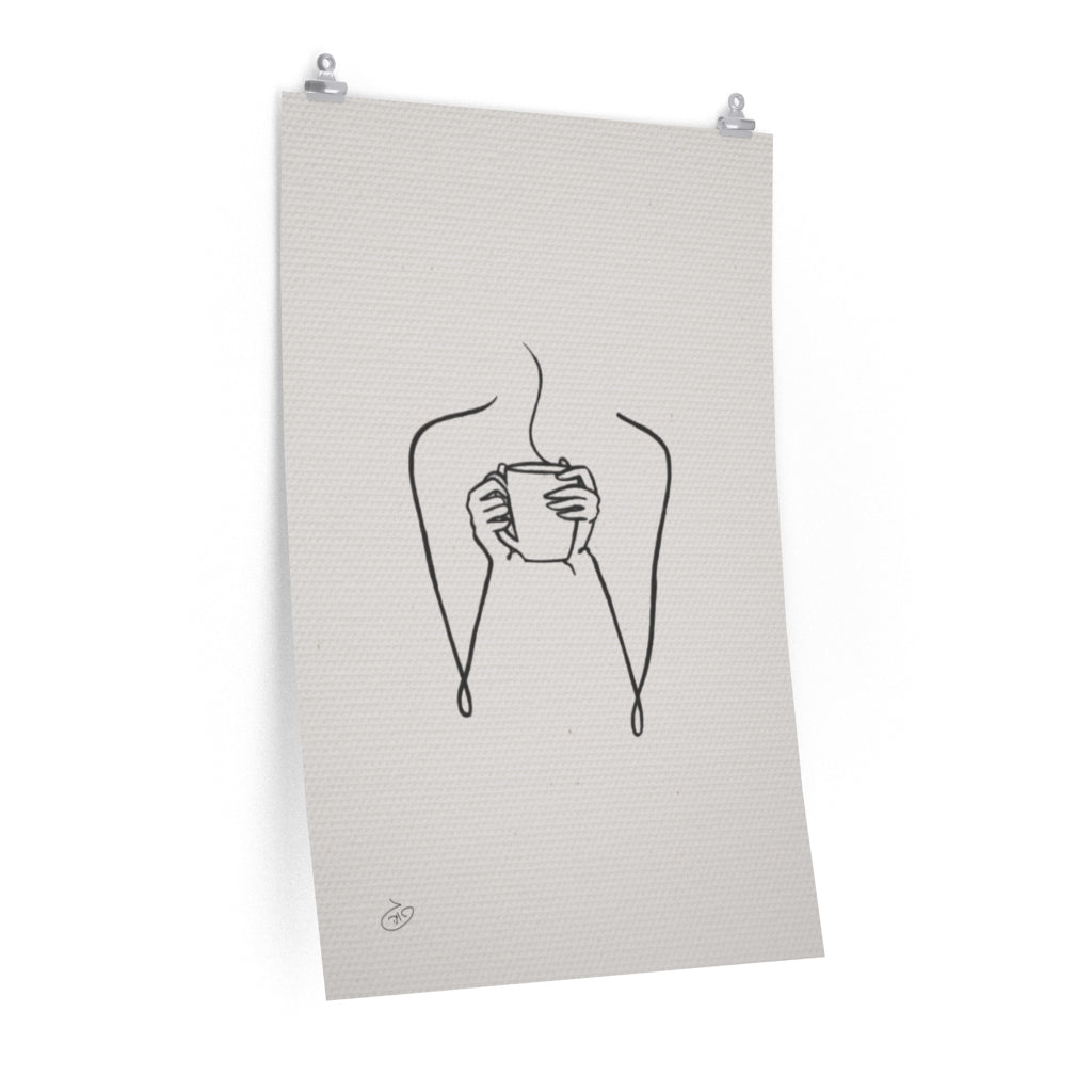 פוסטר One Line - coffee time Poster ציור מקורי של גאיה המקדם את המודעות לאלימות בין בני זוג בכלל וכלפי נשים בפרט