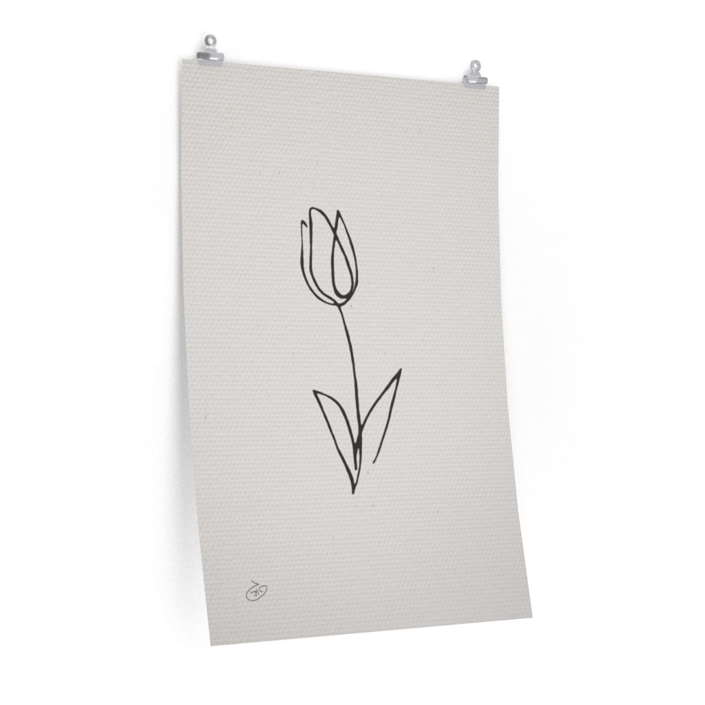 פוסטר One Line Flower - Tulip Poster ציור מקורי של גאיה המקדם את המודעות לאלימות בין בני זוג בכלל וכלפי נשים בפרט