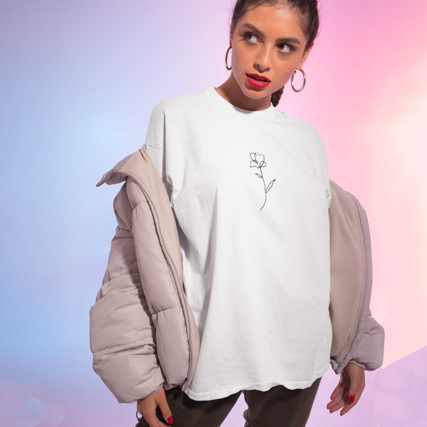 Gaya's Drawing One Line Flower - Evelin Tee | חולצה קצרה יוניסקס