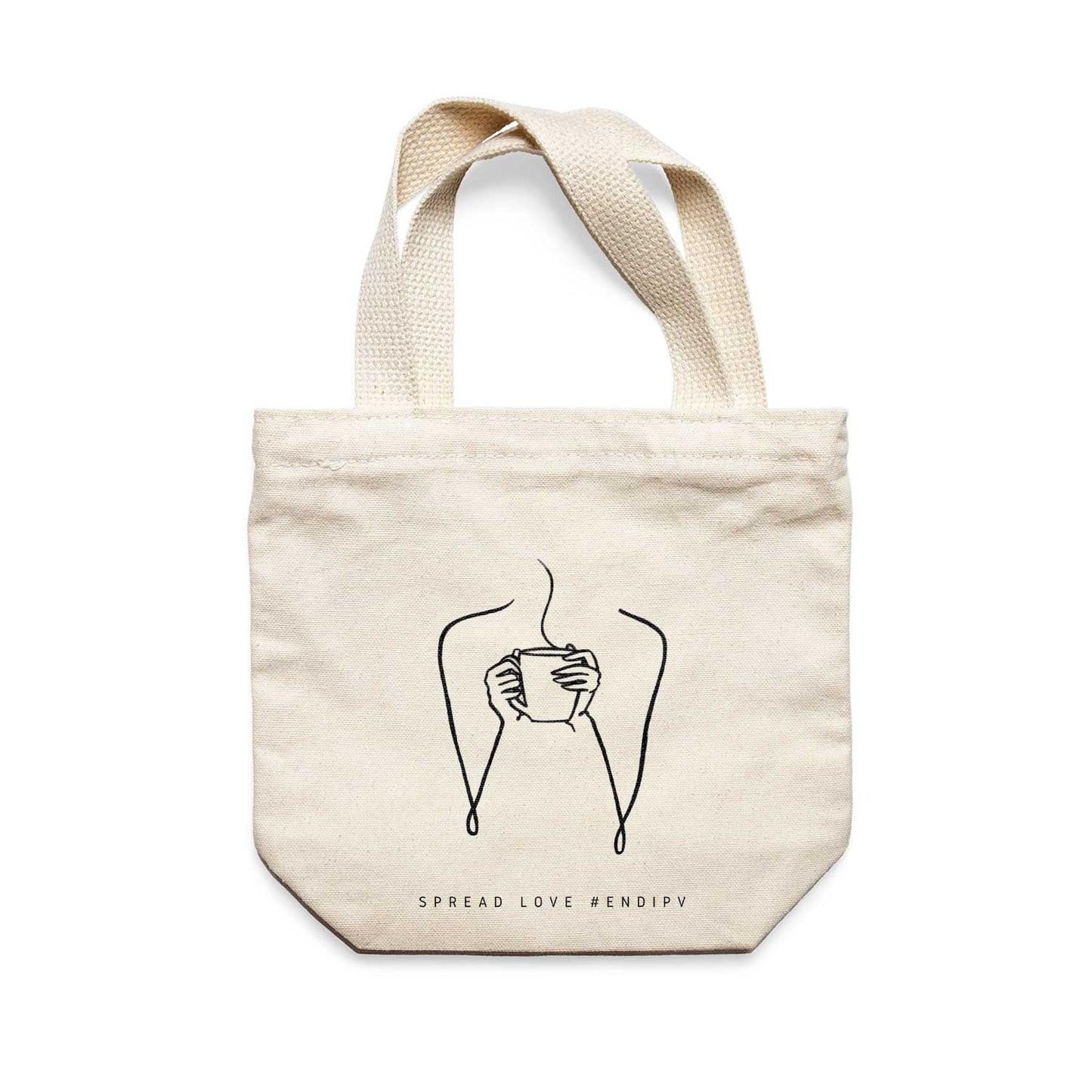 תיק צד לנשים וגברים מבד 100% כותנה טבעית בעיצוב One Line - Coffee time Tote Bag מציור מקורי של גאיה