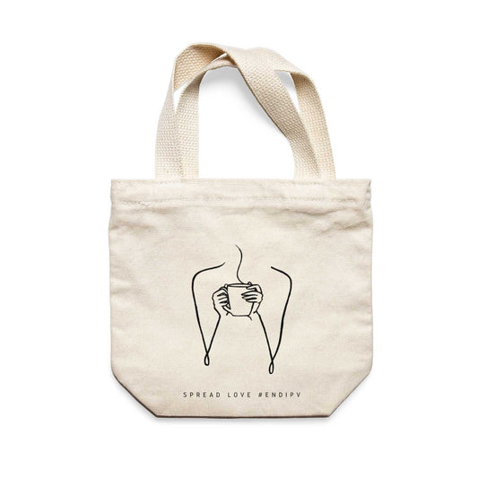 תיק צד לנשים וגברים מבד 100% כותנה טבעית בעיצוב One Line - Coffee time Tote Bag מציור מקורי של גאיה
