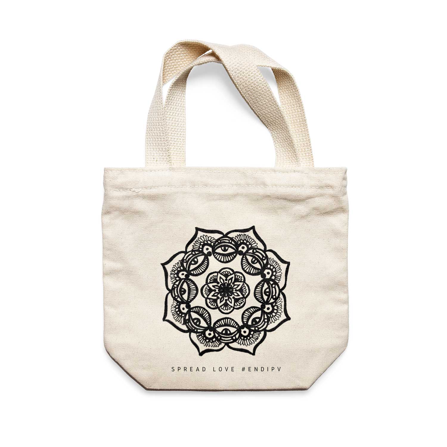 תיק צד לנשים וגברים מבד 100% כותנה טבעית בעיצוב Several eyes Mandala Tote Bag מציור מקורי של גאיה