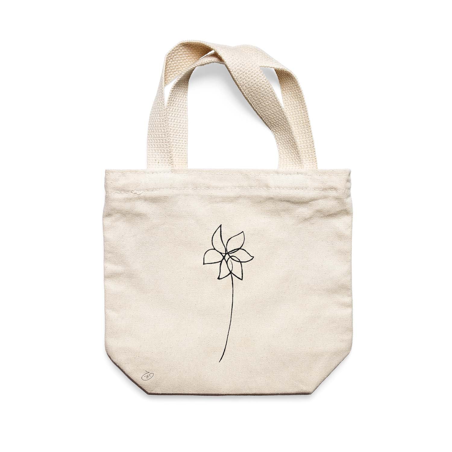 תיק צד לנשים וגברים מבד 100% כותנה טבעית בעיצוב One Line Flower - Abigail Tote Bag מציור מקורי של גאיה