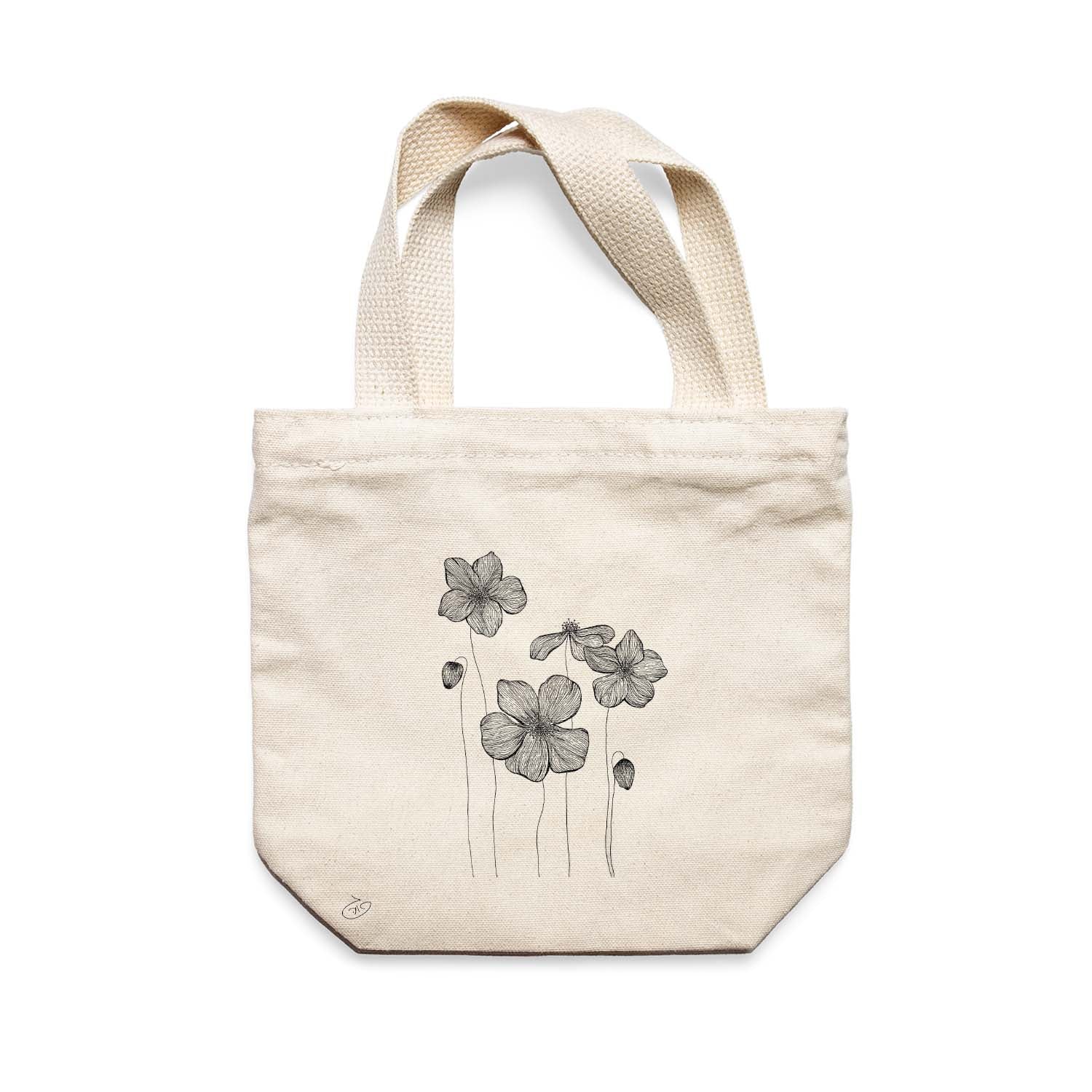 תיק צד לנשים וגברים מבד 100% כותנה טבעית בעיצוב Poppies Flowers Tote Bag מציור מקורי של גאיה