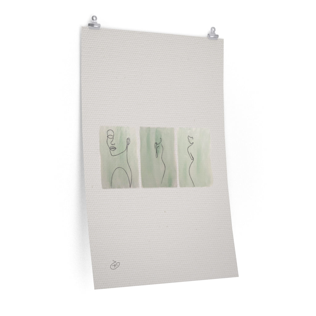 פוסטר One Line - 3 Ladies Poster ציור מקורי של גאיה המקדם את המודעות לאלימות בין בני זוג בכלל וכלפי נשים בפרט