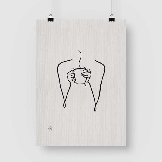 פוסטר One Line - coffee time Poster ציור מקורי של גאיה המקדם את המודעות לאלימות בין בני זוג בכלל וכלפי נשים בפרט