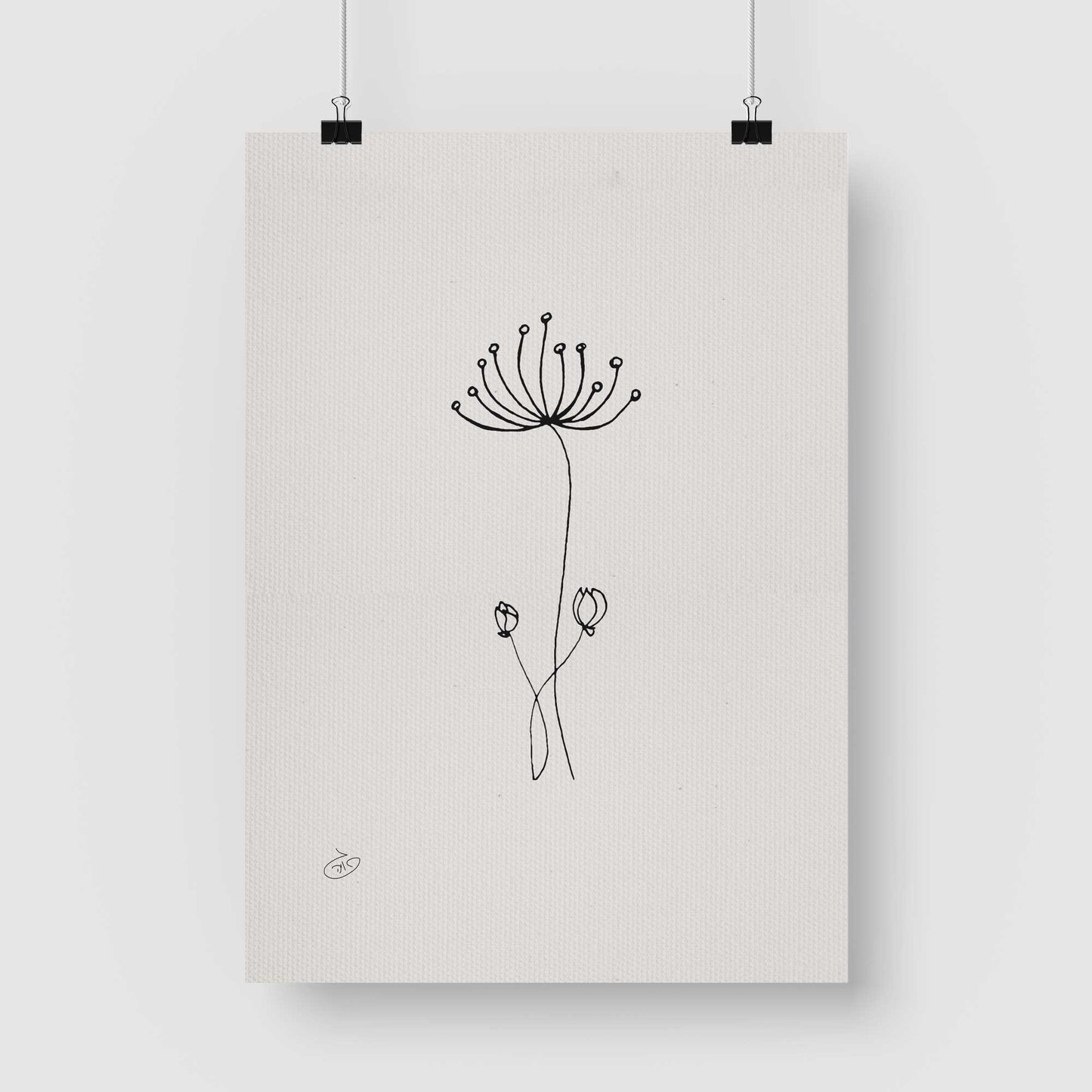 פוסטר One Line Flower - Drumsticks Poster ציור מקורי של גאיה המקדם את המודעות לאלימות בין בני זוג בכלל וכלפי נשים בפרט