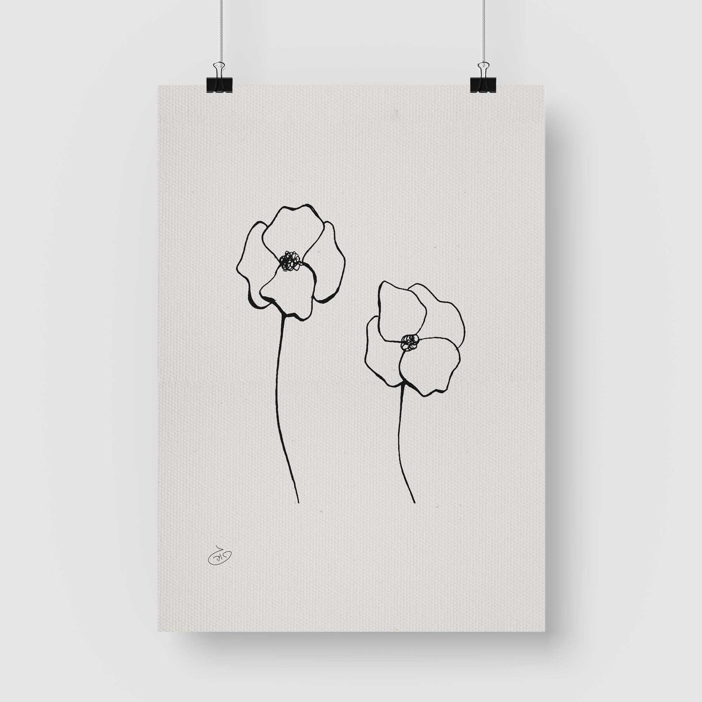 פוסטר One Line Flower - Poppy Poster ציור מקורי של גאיה המקדם את המודעות לאלימות בין בני זוג בכלל וכלפי נשים בפרט